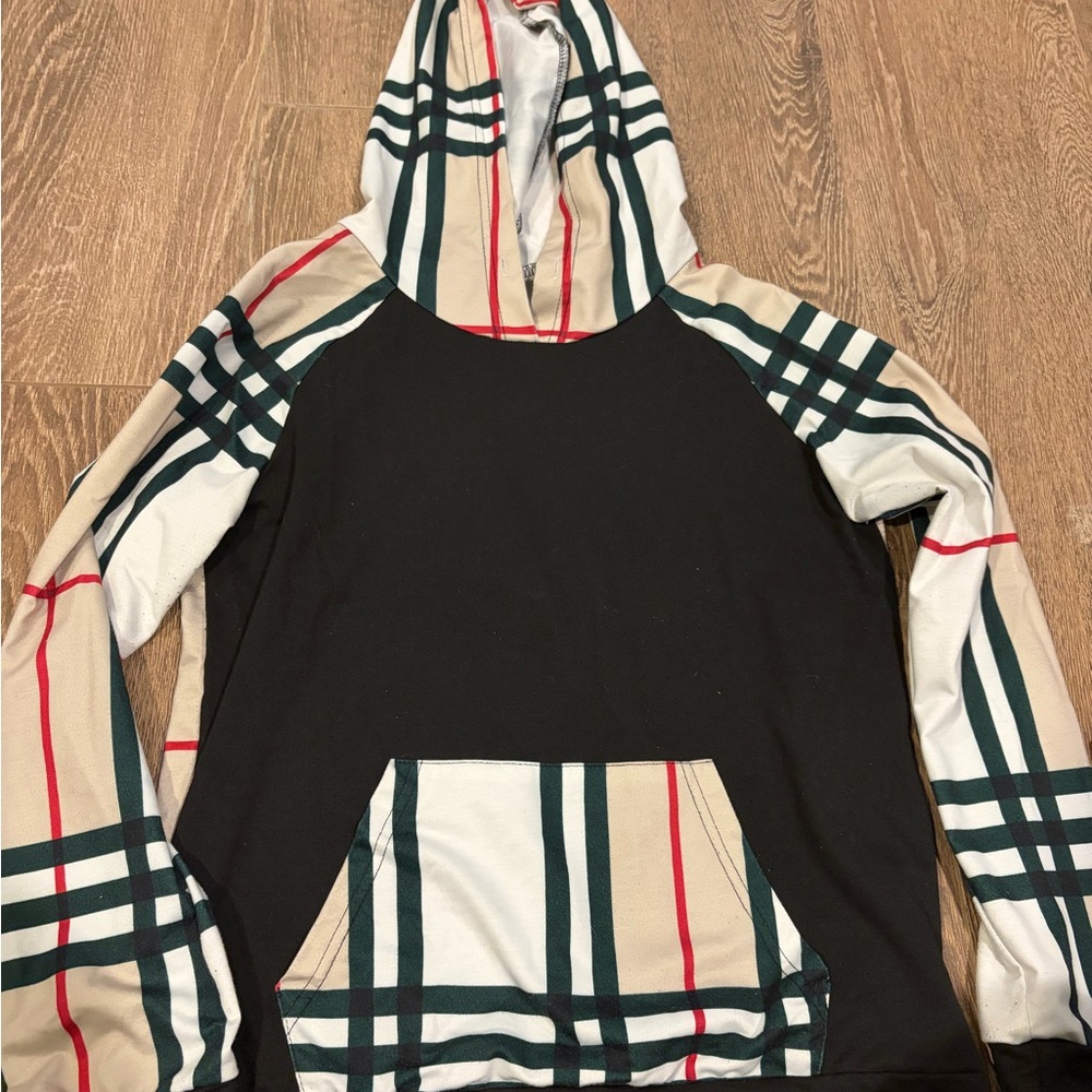 Plaid Hoodie with Black Center